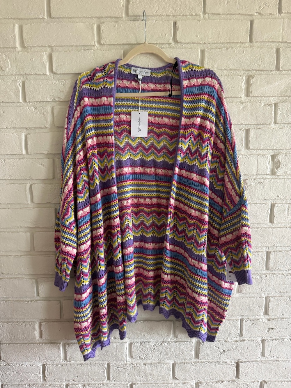 Multi-Color Open-Front Knit Cardigan Sweater